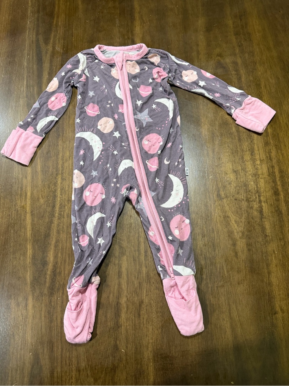 Little Sleepies Pink and Gray Moon & Planets Footed One-Piece